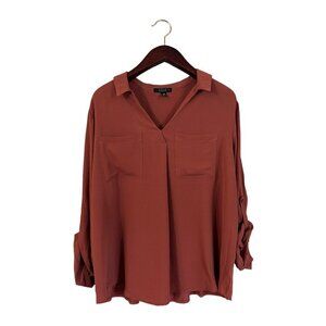 Kelly Renee Plus Size 2X Top Blouse Shirt Fall Tab Sleeve Mixed Media